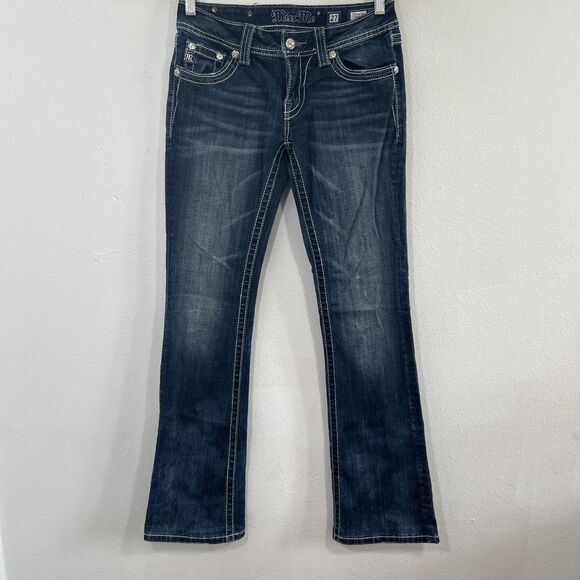 MissMe Jeans Womens 27 Blue Boot Mid‎ Rise Embellished Western Cowgirl Y2K - Picture 1 of 13